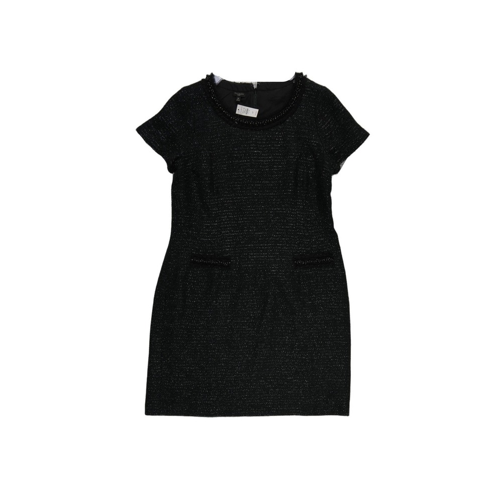 New Talbots Tweed Sheath Dress Women's Size 16P Black Beaded Metallic Sleeve - Picture 2 of 7